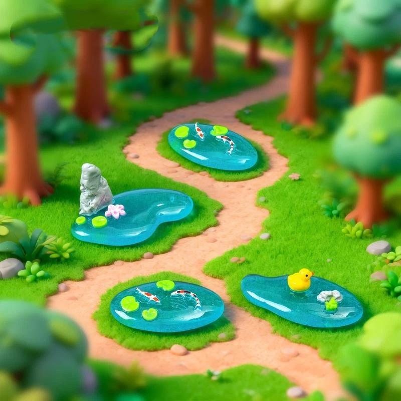 Bonsai Garden With Pond - Ornamen Kolam Resin Mini Dengan Desain