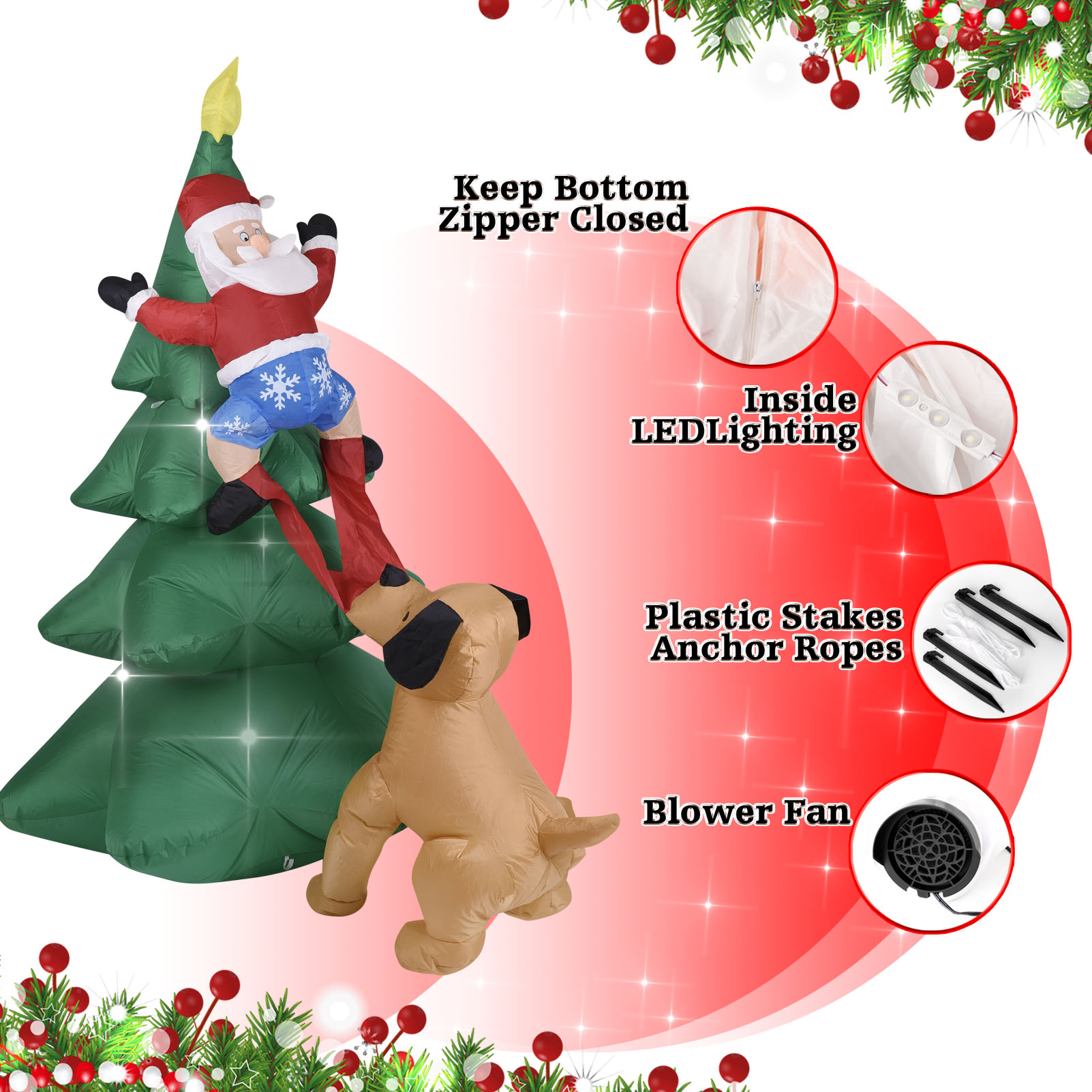 Anjing Tiup Natal dengan Santa - Bonsai Garden Tree ulasan dan harga