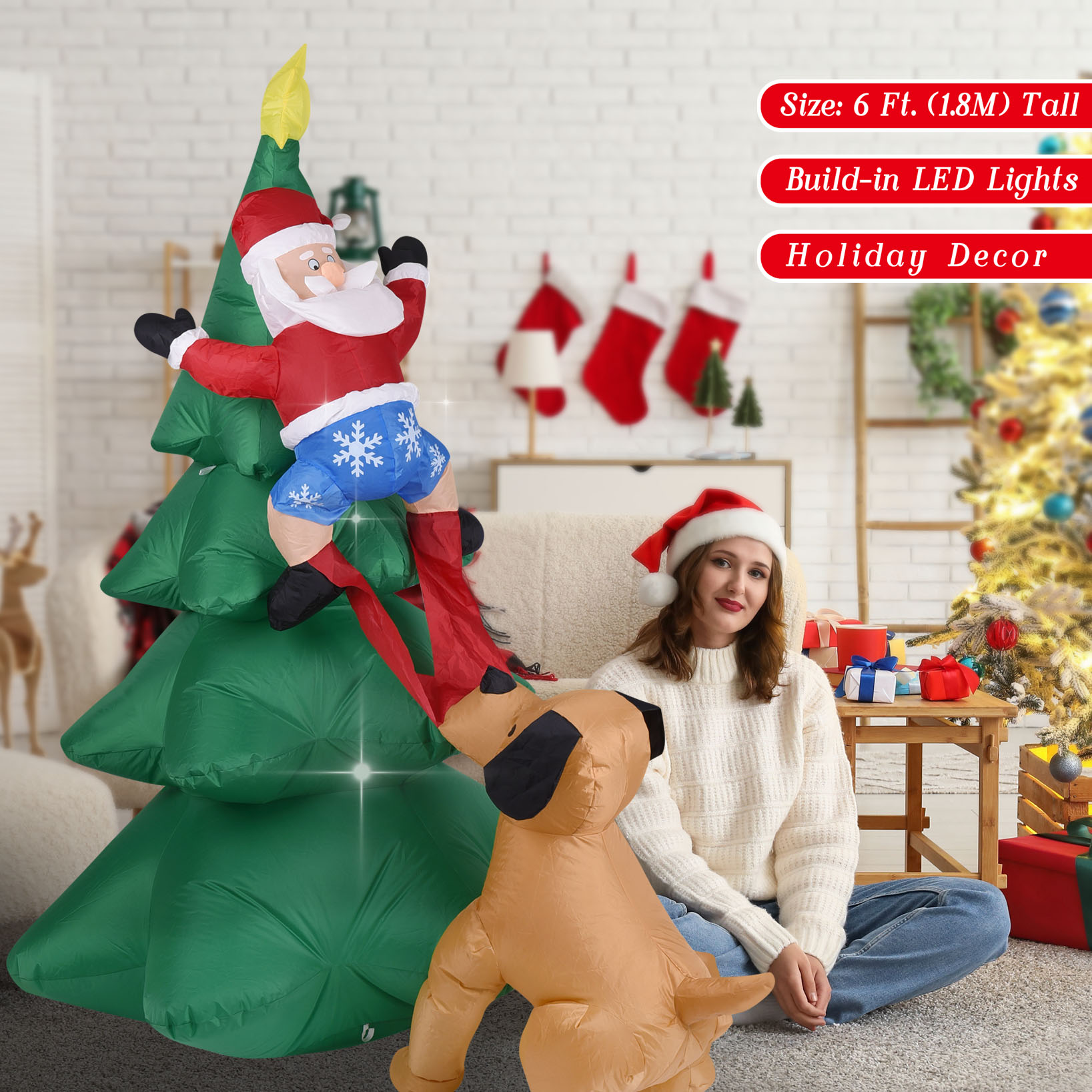 Anjing Tiup Natal dengan Santa - Bonsai Garden Tree ulasan dan harga
